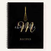 Manuscript Monogram Black Gold Whisk Recipe Notitieboek (Voorkant)