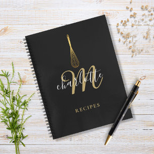 Manuscript Monogram Black Gold Whisk Recipe Notitieboek