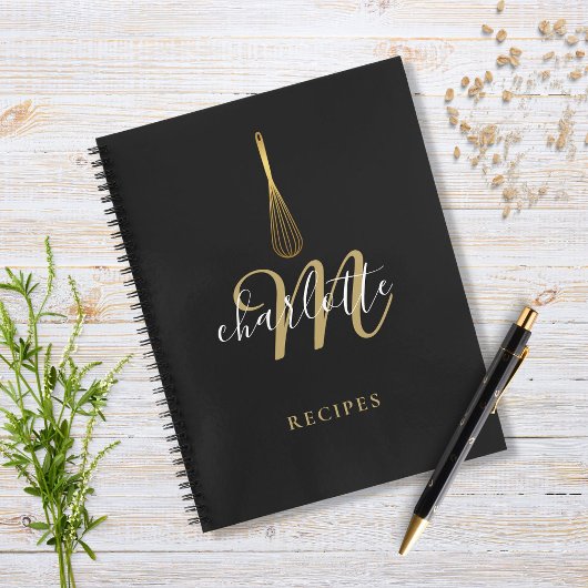 Manuscript Monogram Black Gold Whisk Recipe Notitieboek