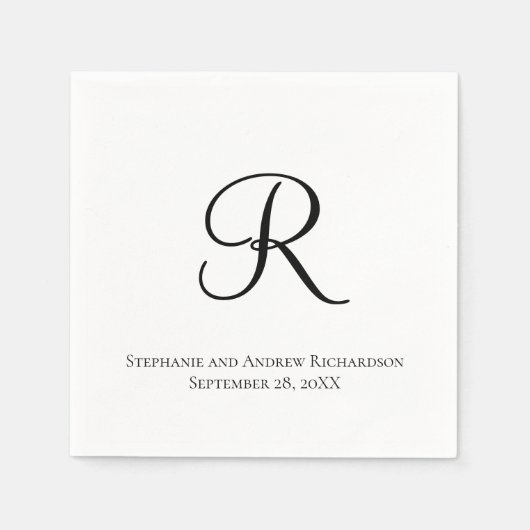 Manuscript Monogram Black White Elegant Wedding Na Servet (Voorkant)