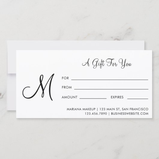 Manuscript Monogram Business Cadeaubon (Voorkant)