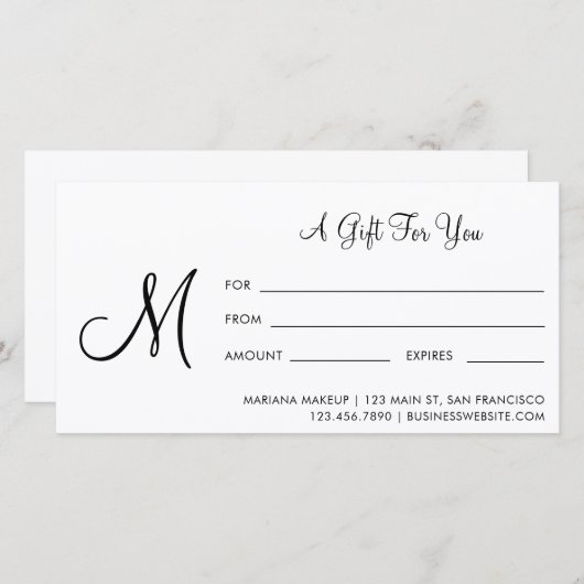 Manuscript Monogram Business Cadeaubon (Voorkant / Achterkant)