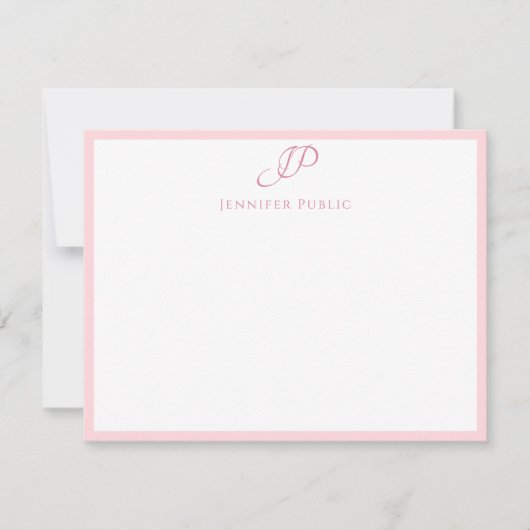Manuscript Monogram Elegant Blush Pink Simple Sjab Notitiekaartje (Voorkant)