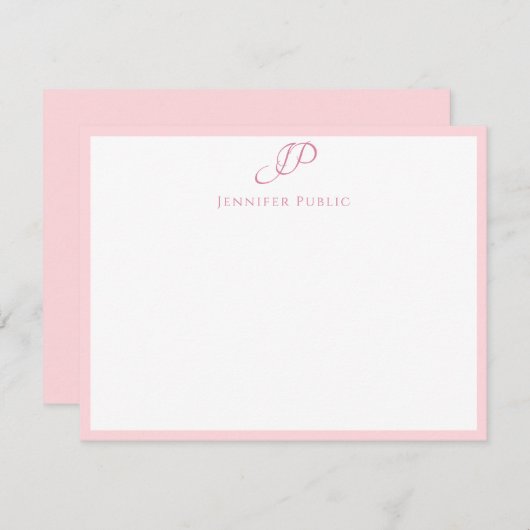 Manuscript Monogram Elegant Blush Pink Simple Sjab Notitiekaartje (Voorkant / Achterkant)