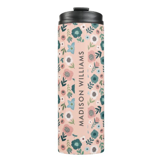 Manuscript Monogram Flowers Thermal Tumbler Thermosbeker (Voorkant)