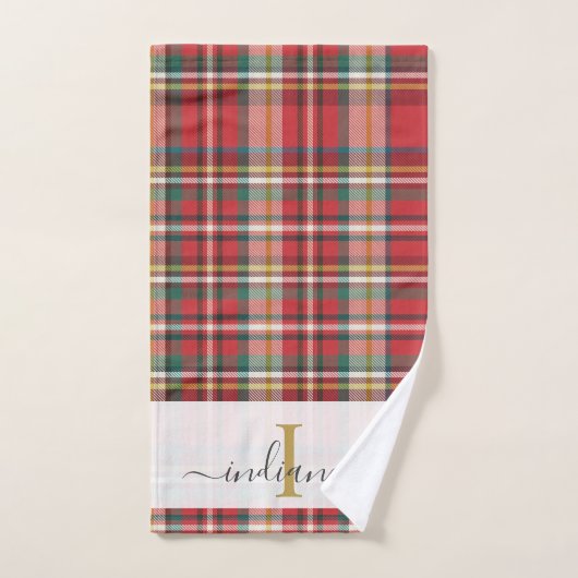 Manuscript Monogram geplakt Rustic Red Naam Bad Handdoek (Handdoek)