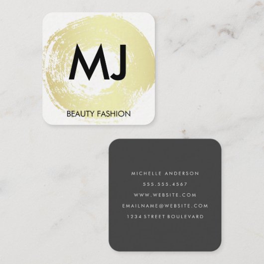 Manuscript Monogram Gold Circular geborsteld Vierkante Visitekaartje (Voorkant / Achterkant)