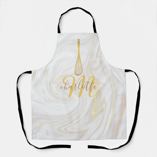 Manuscript Monogram Gold Whisk Marble Swirls Schort (Voorkant)