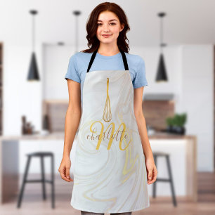 Manuscript Monogram Gold Whisk Marble Swirls Schort