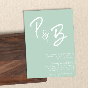 Manuscript Monogram Handschrift Mint Pistachio Wed Kaart