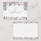 Manuscript Monogram Initialen Paarse bloemen Notitiekaartje (Voorkant / Achterkant)