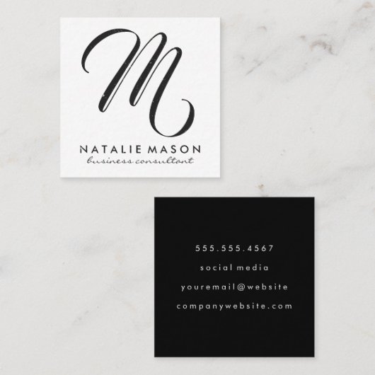 Manuscript Monogram met Speckles Vierkante Visitekaartje (Voorkant / Achterkant)