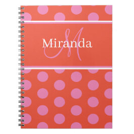 Manuscript Monogram Roze Oranje Polka Dots Notitieboek