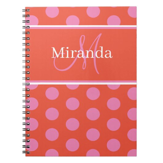 Manuscript Monogram Roze Oranje Polka Dots Notitieboek (Voorkant)
