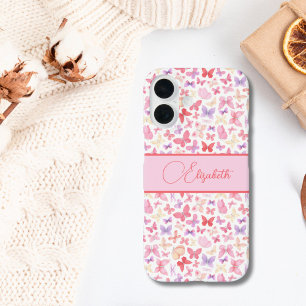 Manuscript Monogram Roze Paarse gele Butterflies iPhone 16 Hoesje