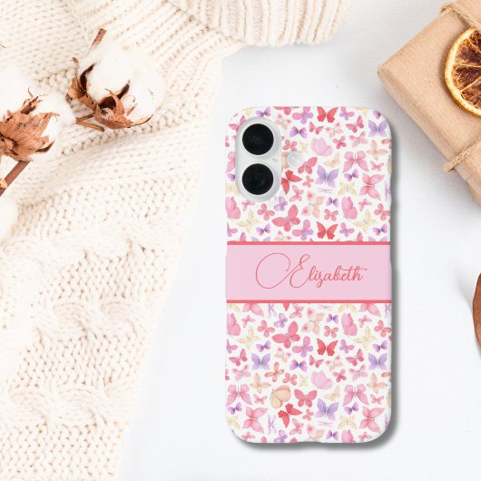 Manuscript Monogram Roze Paarse gele Butterflies Case-Mate iPhone Case