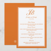 Manuscript Monogram Wedding Menu Cards (Oranje) (Voorkant / Achterkant)