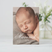 Manuscript naam drie foto moderne geboorte aankondiging (Staand voorkant)