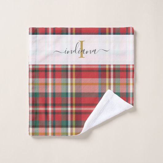 Manuscript Naam Monogram Pset Rustic Red Bad Handdoek (Wasdoekje)