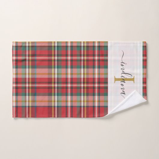 Manuscript Naam Monogram Pset Rustic Red Bad Handdoek (Handdoek)