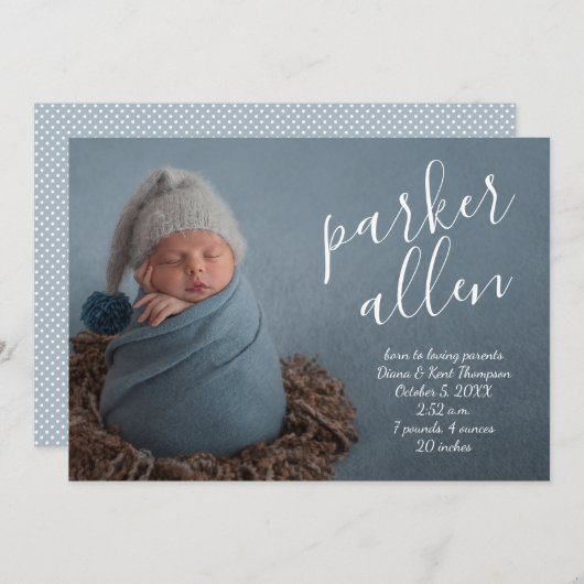 Manuscript Name Baby Foto Birth Announements (Voorkant / Achterkant)