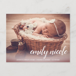 Manuscript Name Baby Girl Foto geboorteaankondigin Briefkaart
