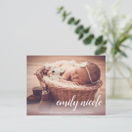 Manuscript Name Baby Girl Foto geboorteaankondigin Briefkaart (Staand voorkant)