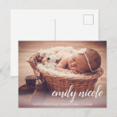 Manuscript Name Baby Girl Foto geboorteaankondigin Briefkaart (Voorkant / Achterkant)
