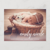 Manuscript Name Baby Girl Foto geboorteaankondigin Briefkaart (Voorkant)