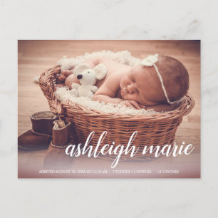 Manuscript Name Baby Girl Foto geboorteaankondigin Briefkaart