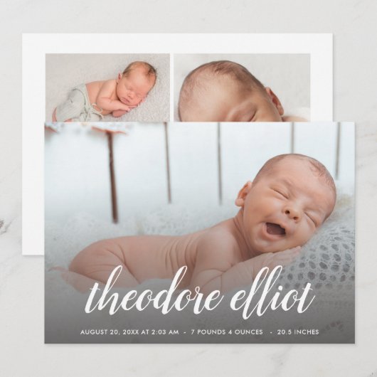 Manuscript Name de Bekleding van de Foto Geboortep Aankondiging (Voorkant / Achterkant)