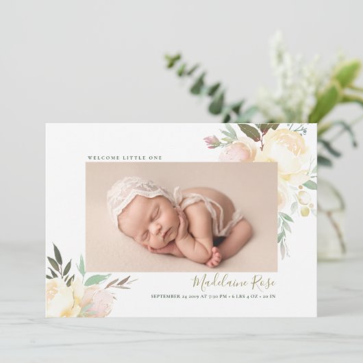 Manuscript Name Floral Birth Aankondiging (Staand voorkant)