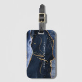 Manuscript Navy Blue Agate Geode Gold Monogram Bagagelabel (Voorkant (verticaal))