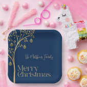 Manuscript Navy Blue and Gold tree Papieren Bordje (Feest)