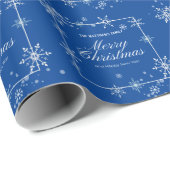 Manuscript Navy Blue and Silver Snowflake Cadeaupapier (Rol Hoek)