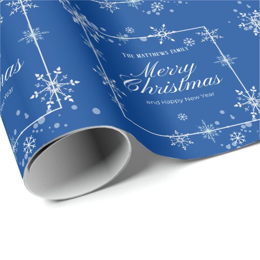Manuscript Navy Blue and Silver Snowflake Cadeaupapier (Rol Hoek)