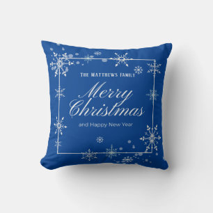 Manuscript Navy Blue en Silver Snowflake Kussen