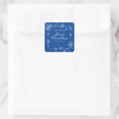 Manuscript Navy Blue en Silver Snowflake Vierkante Sticker (Tas)