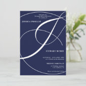 Manuscript navy blue photocalligraphy bruiloft kaart (Staand voorkant)