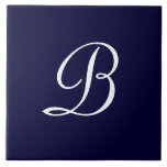 Manuscript Navy Blue & White B Monogram Tegeltje<br><div class="desc">Navy Blue en White Monogram. Wit initiaal B op blauw van de marine.</div>