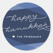 Manuscript Navy Geo | Happy Hanukkah Ronde Sticker (Voorkant)