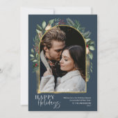 Manuscript Navy Greenery Gold Arch Trendy Feestdagenkaart (Voorkant)