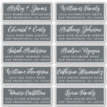 Manuscript off-Black Wedding Guest Adresetiketten Sticker<br><div class="desc">Eenvoudig te personaliseren, namen en adressen / individuele trouwadreslabel stickers voor gastuitnodigingen. Deze chique, moderne en stijlvolle bruiloft adresetiketten zijn voorzien van uw bruiloft gast namen in witte elegante handgeschreven script kalligrafie op een off-black achtergrond. Voeg eenvoudig uw individuele huwelijksgastnamen en adres toe. Exclusief voor u ontworpen door Happy Dolphin...</div>