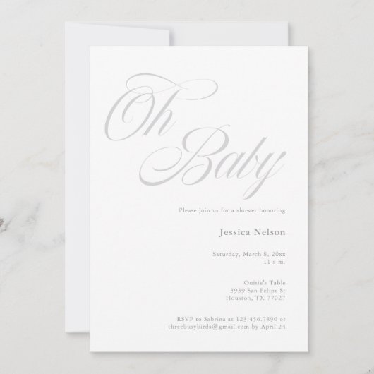 Manuscript Oh Baby Genderneutrale showwer Uitnodig Kaart (Voorkant)
