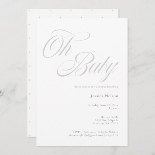 Manuscript Oh Baby Genderneutrale showwer Uitnodig Kaart (Voorkant / Achterkant)