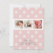 Manuscript Overlay Pink Baby Girl Multi Photo Birt Aankondiging (Achterkant)