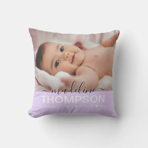 Manuscript Paars Baby Newborn-sleutelnaam Foto Kussen