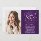 Manuscript Paars Gold Foto Afstuderen kondiging Kaart (Voorkant)