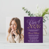 Manuscript Paars Gold Foto Afstuderen kondiging Kaart (Staand voorkant)