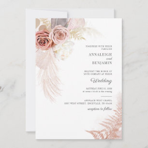 Manuscript Pampas Grass Dried Palms Wedding Kaart